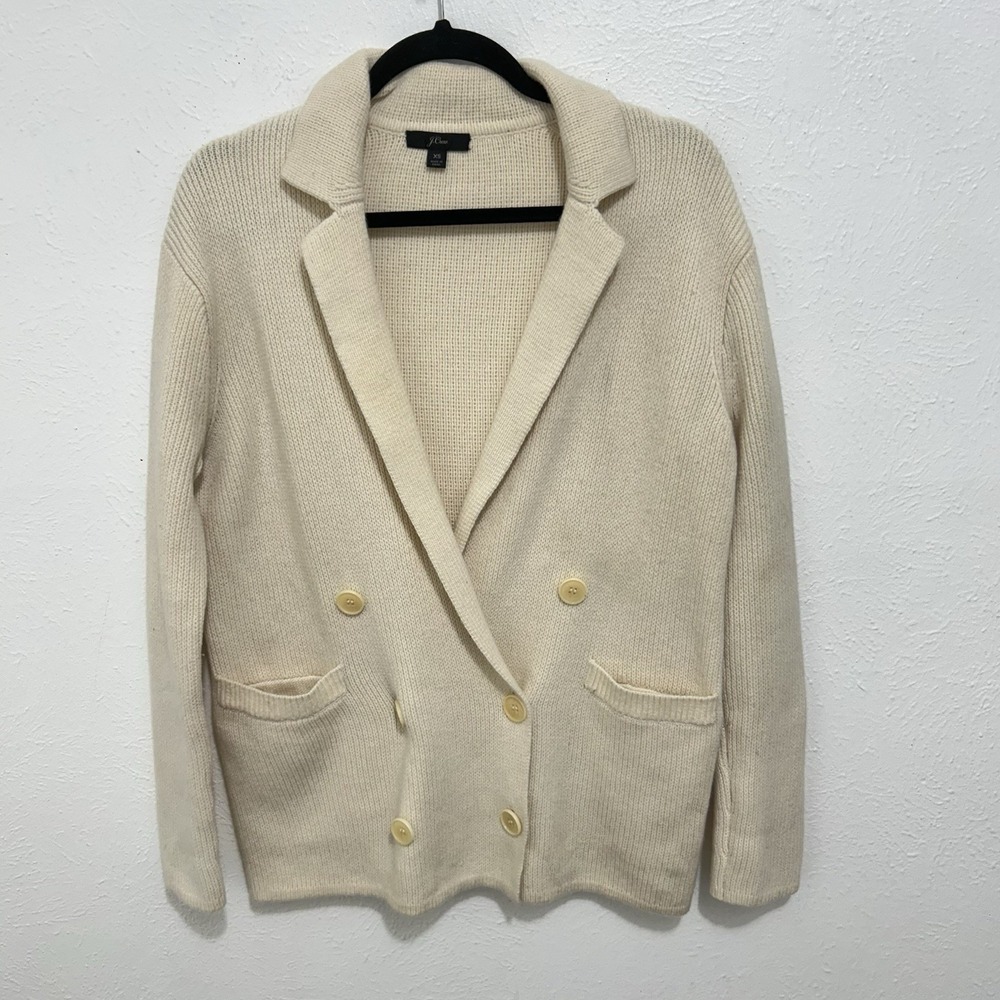 J Crew Double Breasted Sweater Blazer XS Cream Ivory Wool Blend Preppy Capsule
